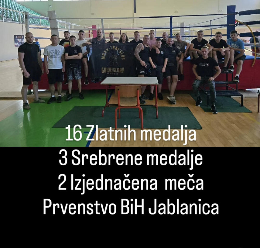 БАЊАЛУКА, 7. ЈУЛА /СРНА/ - Клуб "Голден глори" из Бањалуке тријумфовао је на турниру у тајландском боксу у Јабланици у конкуренцији такмичара из региона, освојивши укупно 21 медаљу, од којих чак 16 златних.
