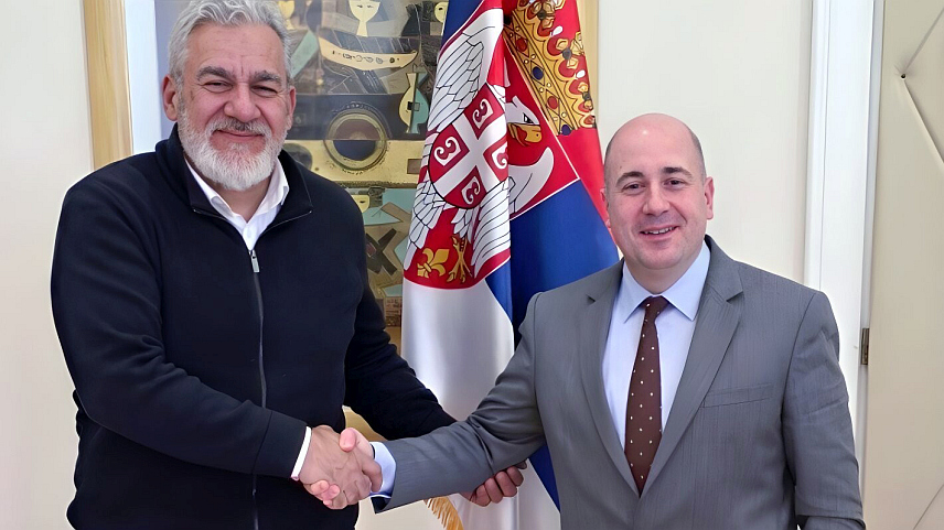 БЕОГРАД, 9. ФЕБРУАРА /СРНА/ - Генерални секретар Министарства спољних послова Србије Душан Козарев и муфтија Исламске заједнице Србије Мустафа Јусуфспахић.