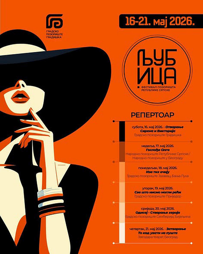 БИЈЕЉИНА, 1. АПРИЛА /СРНА/ - "Одисеј - стварање хероја", представа Градског позоришта "Семберија" из Бијељине, рађена по тексту Дивне Стојанов, а у режији Ивана Вање Алача, уврштена је у такмичарски програм Фестивала "Љубица" који ће бити одржан у Градишци у мају.