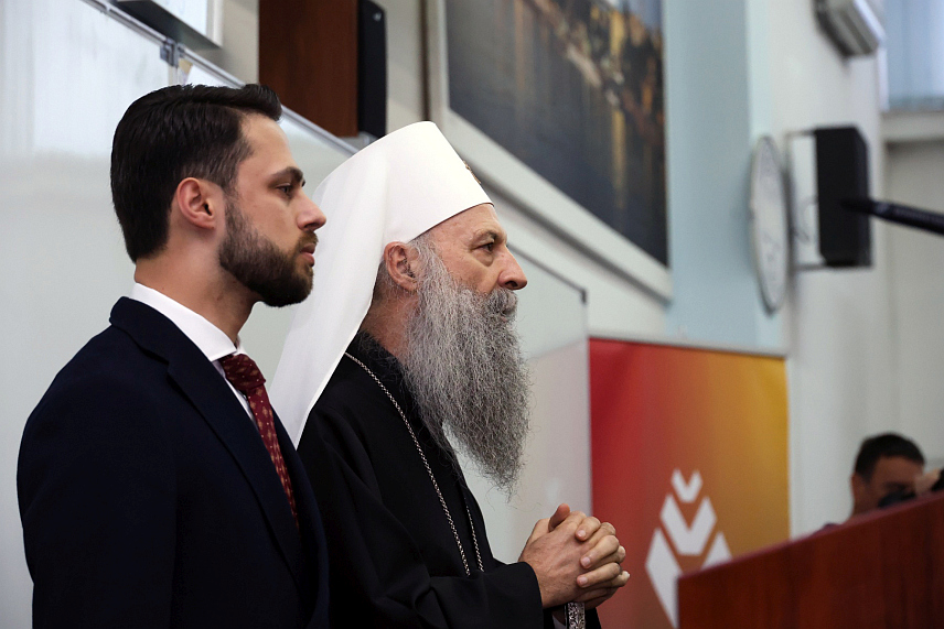 БАЊАЛУКА, 20. АПРИЛА /СРНА/ - У Бањалуци је почело предавање Његове светости патријарха српског Порфирија студентима бањалучког Универзитета./фото: Борислав Здриња/