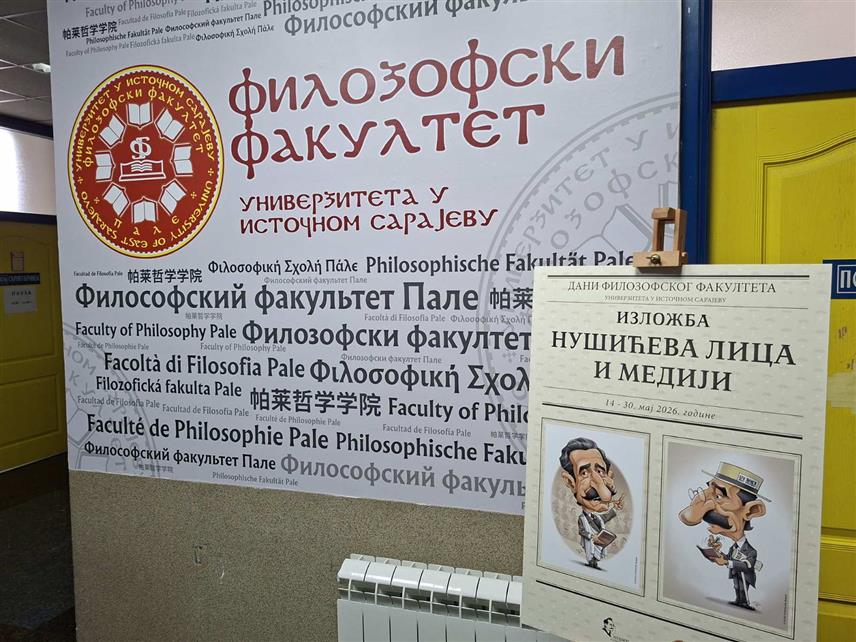 ПАЛЕ, 20. МАЈА /СРНА/ - На Филозофском факултету Универзитета у Источном Сарајеву вечерас је отворена изложба "Нушићева лица и медији" Фондације "Нушић" из Београда.