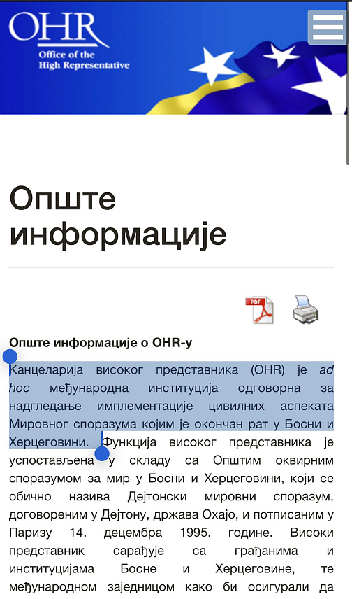 САРАЈЕВО, 9. ЈУНА /СРНА/ - Замјеник предсједавајуће Савјета министара Сташа Кошарац изјавио је да оно што се данас може прочитати на званичној интернет страници ОХР-а представља школски примјер политичког и правног фалсификовања Дејтонског споразума.