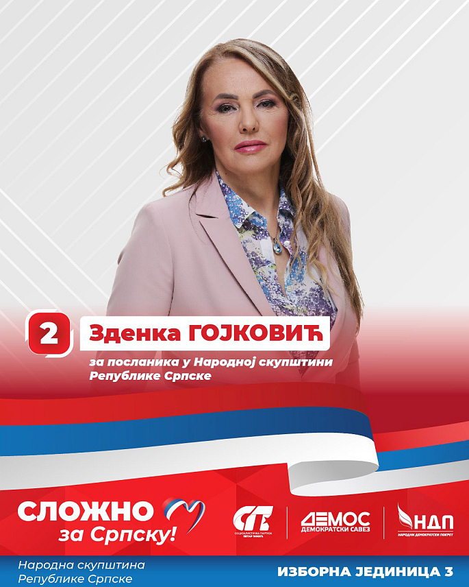 БАЊАЛУКА, 14. СЕПТЕМБРА /СРНА/ - Кандидат коалиције СП-ДЕМОС-НДП за Народну скупштину Републике Српске Зденка Гојковић.