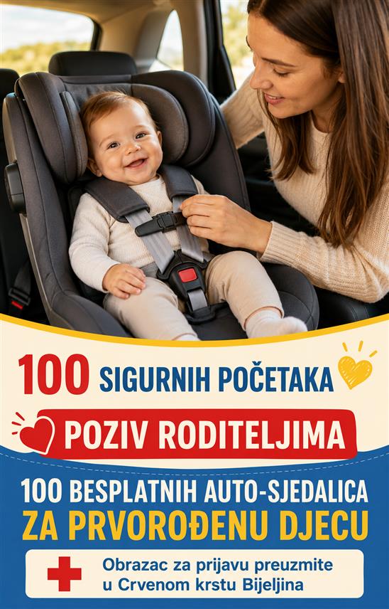 БИЈЕЉИНА, 1. СЕПТЕМБРА /СРНА/ - Градска организација Црвеног крста Бијељина додијелиће 100 ауто-сједалица родитељима и законским старатељима првог дјетета рођеног од 1. јануара до 30. јуна.