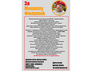 ПЕTОГОДИШЊОЈ МИХАЕЛИ ФИЛИПОВИЋ ПОTРЕБНА ПОМОЋ ДОБРИХ ЉУДИ