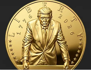ЗЛАТНА КОВАНИЦА СА ЛИКОМ ТРАМПА ПОВОДОМ 250 ГОДИНА СЈЕДИЊЕНИХ ДРЖАВА