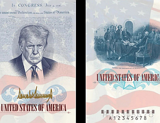 СЛИКА ТРАМПА У НОВОМ ПАСОШУ ПОВОДОМ 250. ГОДИШИЦЕ НЕЗАВИСНОСТИ