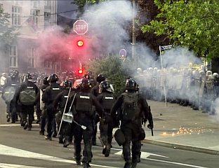DEMONSTRATORS CONTINUE TO ATTACK POLICE