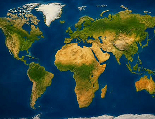 GEOGRAPHICAL MAP SHOWING TRUE SIZE OF CONTINENTS ADOPTED