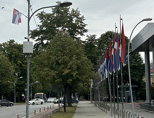 BANJA LUKA STREETS DECORATED WITH FLAGS OF REPUBLIKA SRPSKA AND SERBIA