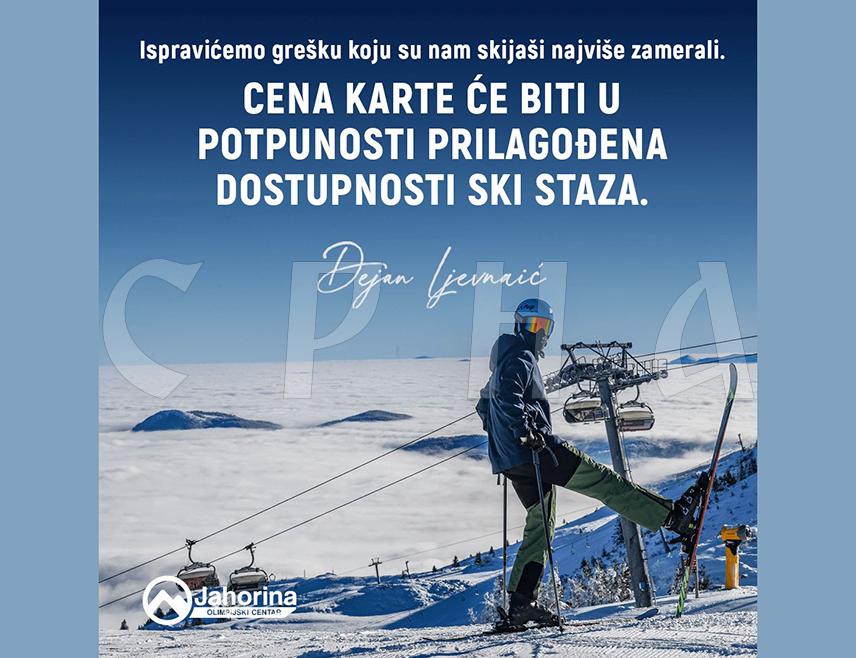 ЈАХОРИНА, 19. ОКТОБРА /СРНА/ - Директор Олимпијског центра /ОЦ/ "Јахорина" Дејан Љевнаић рекао је да ће пред нову зимску сезону исправити грешку коју су им скијаши највише замјерали, тако да ће цијена ски-карата бити у потпуности прилагођена доступности ски-стаза.