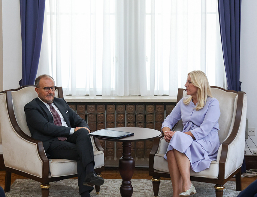 САРАЈЕВО, 25. ФЕБРУАРА /СРНА/ - Српски члан и предсједавајућа Предсједништва БиХ Жељка Цвијановић примиће данас амбасадоре и представнике амбасада држава чланица ЕУ акредитоване у БиХ и шефа Делегације ЕУ у БиХ Луиђија Сореку.