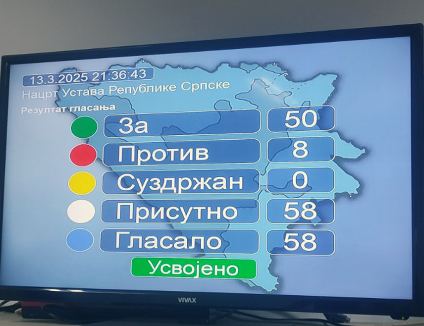 БАЊАЛУКА, 13. МАРТА /СРНА/ - Народна скупштина Републике Српске усвојила је вечерас Нацрт устава Републике Српске и Закон о заштити уставног уређења Српске.