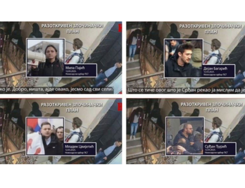 БЕОГРАД, 14. МАРT /СРНА/ - Више телевизија са националном фреквенцијом у Србији емитовало је аудио-снимке чланова новосадског одбора Покрета слободних грађана и појединих активиства НВО, који планирају насилне акције на протесту у Београду у суботу, 15. марта и заузимање зграде Радио-телевизије Србије /РTС/.