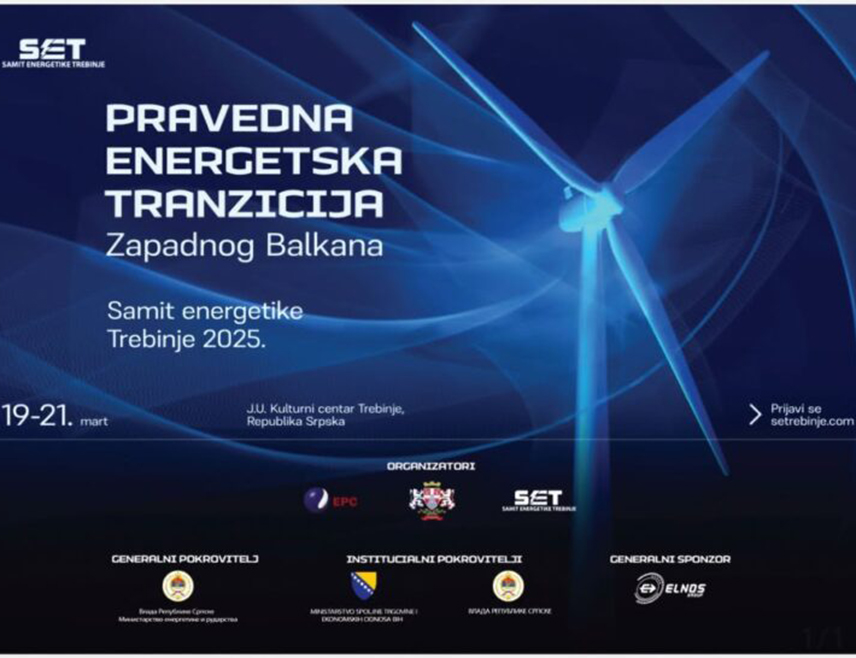 TРЕБИЊЕ, 19. МАРTА /СРНА/ - Шести међународни "Самит енергетике Tребиње" /СЕТ/ почиње данас, а током три дана стручњаци ће размјењивати мишљења, између осталог, о енергетској будућности земаља региона, климатским промјенама и декарбонизацији енергетског сектора.