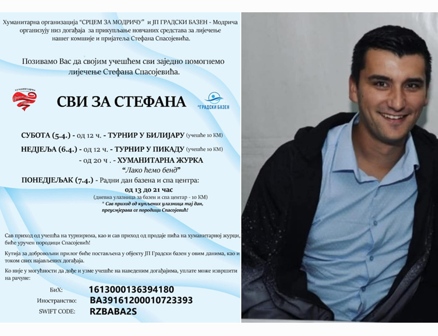 ВУКОСАВЉЕ, 31. МАРТА /СРНА/ – Породица и пријатељи Стефана Спасојевића /32/ из Вукосавља, који је тешко повријеђен приликом пада са крова куће, покренули су акцију прикупљања средстава да би му омогућили адекватно лијечење.