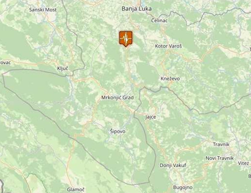 БУГОЈНО, 15. АПРИЛА /СРНА/ - Слабији земљотрес регистрован је данас код Бањалуке, подаци су Европског медитеранског сеизмолошког центра /ЕМСЦ/.