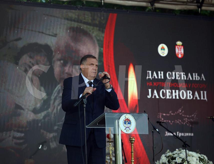 КОЗАРСКА ДУБИЦА, 27. АПРИЛА /СРНА/ - Предсједник Републике Српске Милорад Додик поручио је данас да су Јасеновац и Доња Градина симбол страдања и да све ревизије које покушавају да ураде не могу да уроде плодом.