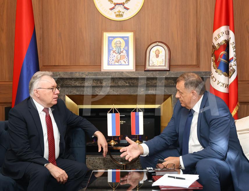 BANJA LUKA, JULY 22 /SRNA/ - During a meeting in Banja Luka with the Ambassador of the Russian Federation to BiH Igor Kalabukhov, Republika Srpska President Milorad Dodik emphasized that cooperation with Russia is based on friendly relations and that a high level of mutual understanding has been maintained during these challenging times.
