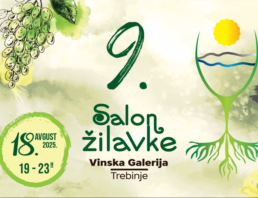 САРАЈЕВО, 15. АВГУСТА /СРНА/ - У Винској галерији Вукоје у Требињу у понедјељак, 18. августа, биће одржан девети "Салон жилавке", јединствене манифестације посвећене најпрепознатљивој винској сорти Херцеговине.