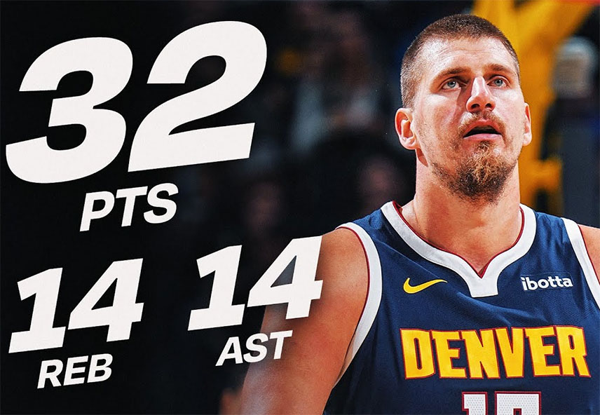 ДЕНВЕР, 9. НОВЕМБРА /СРНА/ - Најбољи српски кошаркаш уписао је 32 поена, те по 14 скокова и асистенција у новом тријумфу свог тима "Денвер нагетса" над "Индијаном".