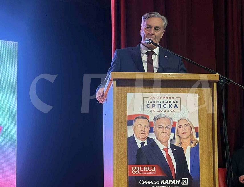 ПРЊАВОР, 19. НОВЕМБРА /СРНА/ - Кандидат СНСД-а на пријевременим изборима за предсједника Републике Српске Синиша Каран рекао је данас у Прњавору да само народ бира своје представнике и изражава демократску вољу.