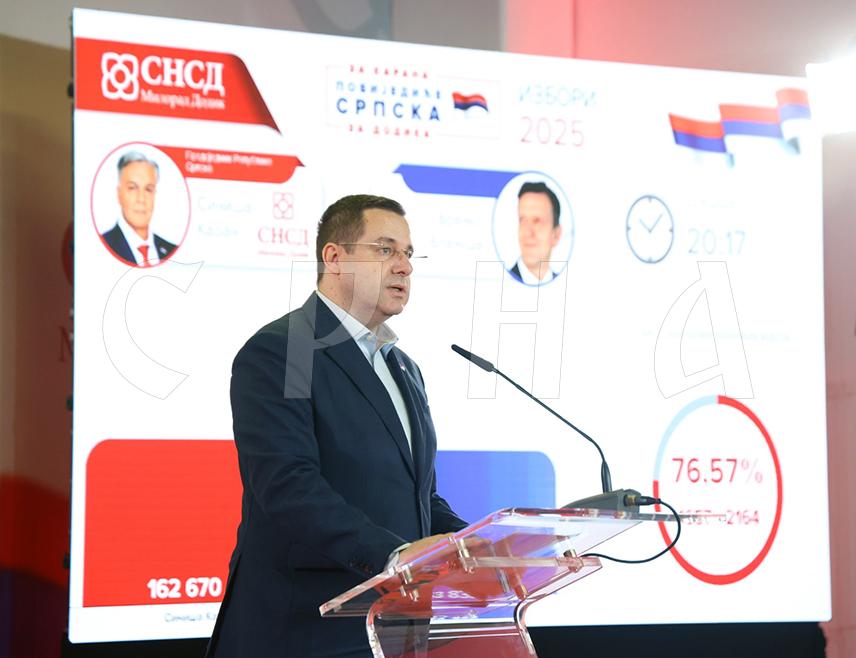 БАЊАЛУКА, 23. НОВЕМБРА /СРНА/ - Народ Републике Српске на пријевременим изборима за предсједника одбранио своју вољу и право да сам одлучује, те на ту позицију изабрао кандидата СНСД-а Синишу Карана, рекао је портпарол СНСД-а Радован Ковачевић.