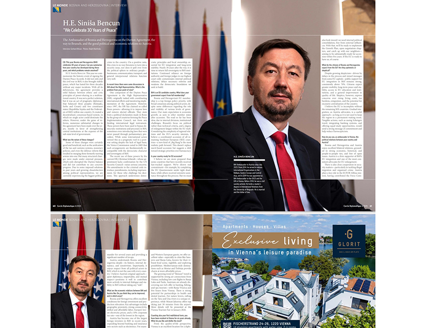 VIENNA, DECEMBER 2 /SRNA/ - The BiH Ambassador to Austria Siniša Bencun emphasized that the Dayton Agreement created a decentralized, consensus-based system in which no constituent people can dominate the others; however, under the guise of reforms, numerous essential changes have been made to it over the years, mostly in favor of strengthening the central institutions and to the detriment of the entities that make up BiH.