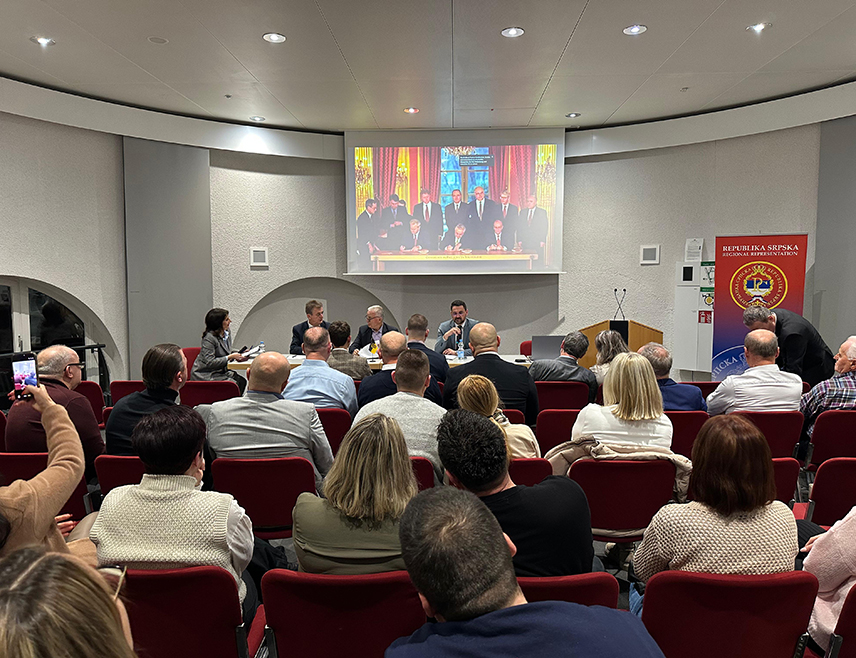 STUTTGART, DECEMBER 6 /SRNA/ – The process of European integration must remain aligned with the constitutional framework defined by the Dayton Peace Agreement, it was emphasized in Stuttgart at a panel organised by the Republika Srpska Representative Office in Germany on the occasion of three decades since the establishment of the Dayton-based order.
