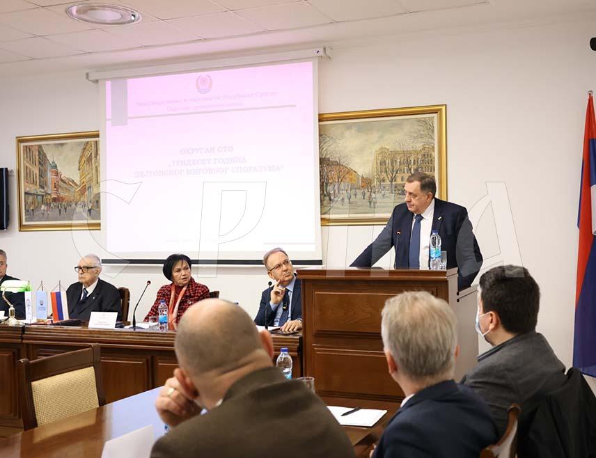 BANJA LUKA, DECEMBER 12 /SRNA/ - SNSD leader Milorad Dodik stated that Republika Srpska strongly accepted the Dayton Peace Agreement, which enabled the cessation of the war and the establishment of a constitutional, legal and political order in BiH, but that Bosniak leaders have always sought to undermine that agreement to the detriment of the Serb people.