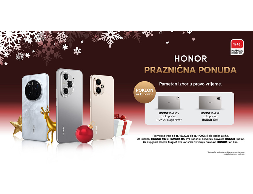 БАЊАЛУКА, 16. ДЕЦЕМБРА /СРНА/ - Компанија "М:тел" нуди корисницима могућност да, уз куповину телефона "онор 400" и "онор 400 про", бесплатно добију таблет "онор пед икс седам".