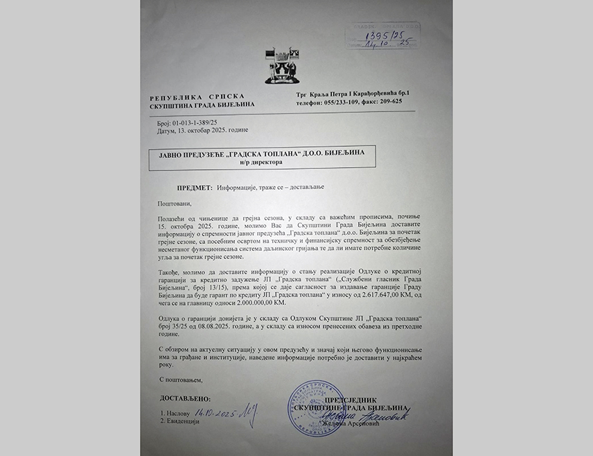 БИЈЕЉИНА, 12. ЈАНУАРА /СРНА/ - Скупштина града Бијељина затражила је хитне и јасне одговоре након проблема са гријањем у Градској топлани, утрошених милиона КМ јавних средстава и неодговорности за проблеме грађана.
