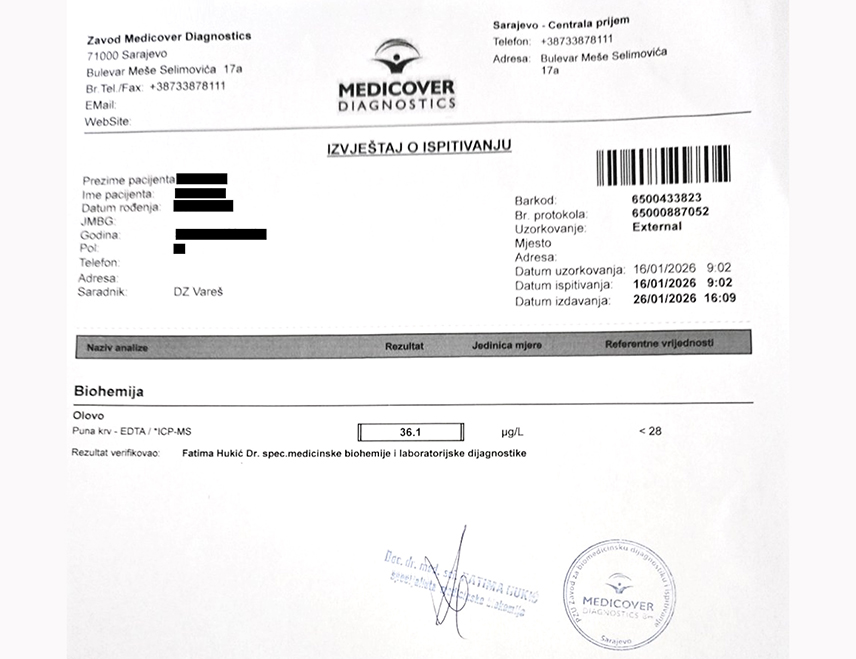 VAREŠ, FEBRUARY 6 /SRNA/ - The health of Vareš residents is seriously at risk after recent testing revealed the presence of lead in the blood of over 100 citizens, including children, turning this widespread heavy metal poisoning into one of the most severe public health crises in BiH’s recent history, the Fojničani Citizens' Association said in a press release.