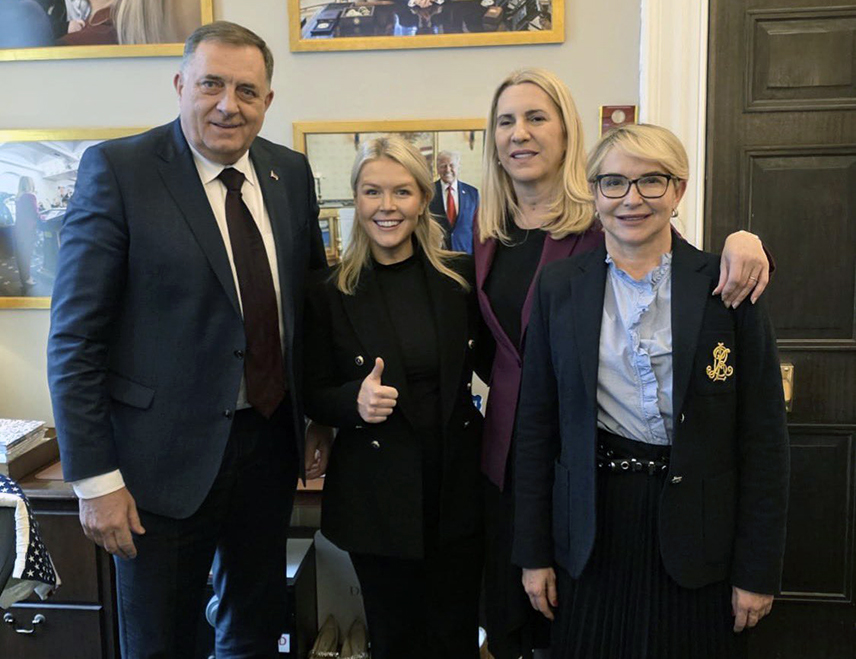 WASHINGTON, FEBRUARY 6 /SRNA/ – SNSD leader Milorad Dodik, the Serb BiH Presidency Željka Cvijanović, and the acting President of Republika Srpska Ana Trišić-Babić met at the White House with Karoline Leavitt, Press Secretary to US President Donald Trump.