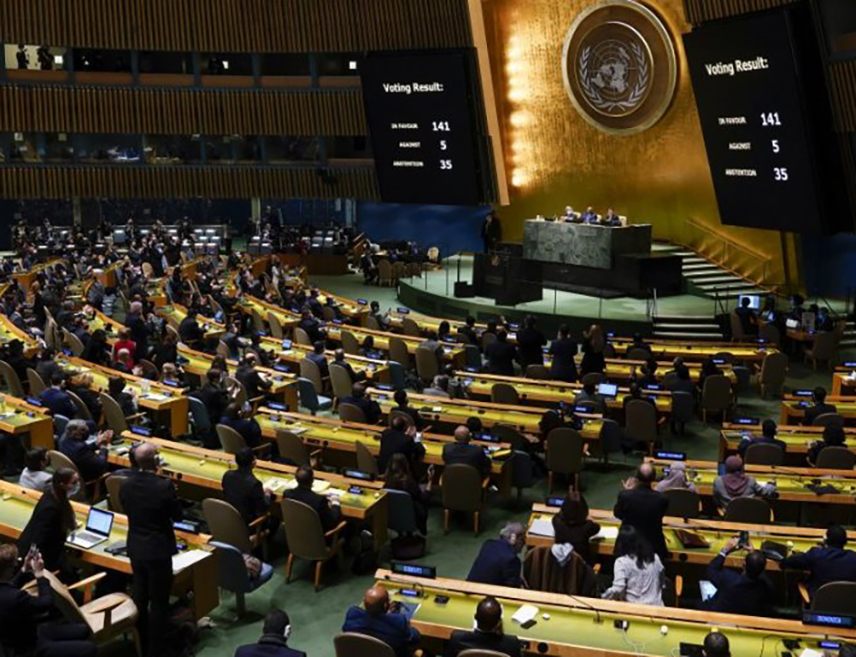 ЊУЈОРК, 24. ФЕБРУАРА /СРНА - РИА Новости/ – САД су се уздржале од гласања током 11. ванредног специјалног засједања Генералне скупштине УН о нацрту Резолуције о Украјини, наведено је у закључку Засједања.