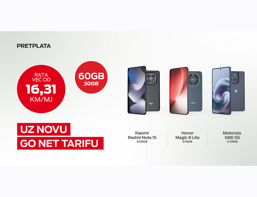 БАЊАЛУКА, 2. МАРТА /СРНА/ - Компанија "М:тел" саопштила је да посебно мјесто у њиховој новој постпејд понуди заузима "Го нет" тарифа, која током промотивног периода доноси дупле бонусе за мобилни интернет – од чак 60 гигабајта.