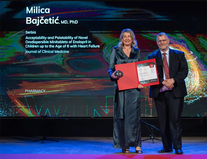 БЕОГРАД, 13. МАРТА /СРНА/ - Професору Медицинског факултета у Београду Милици Бајчетић у Љубљани је уручена најпрестижнија регионалнa награда у медицини "Медис" за прву иновативну мини-таблету намијењену бебама са срчаном слабошћу.