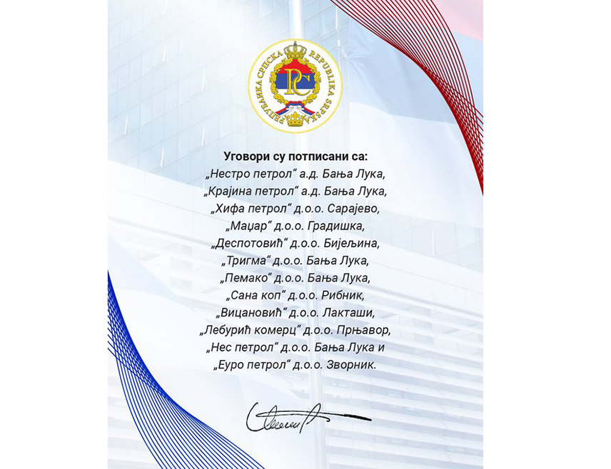 БАЊАЛУКА, 15. АПРИЛА /СРНА/ - Предсједник Владе Републике Српске Саво Минић истакао је да се примјена Одлуке о директној подршци на тржишту нафтних деривата реализује на 124 продајна мјеста широм Републике Српске уз поврат од 0,10 КМ по литру горива директно на пумпама.