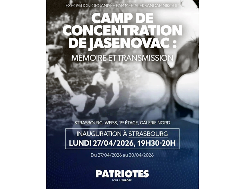 БАЊАЛУКА, 27. АПРИЛА /СРНА/ - Предсједник Народне скупштине Републике Српске Ненад Стевандић присуствоваће данас отварању изложбе "Концентрациони логор Јасеновац: Сјећање и насљеђе" у Европском парламенту у Стразбуру.