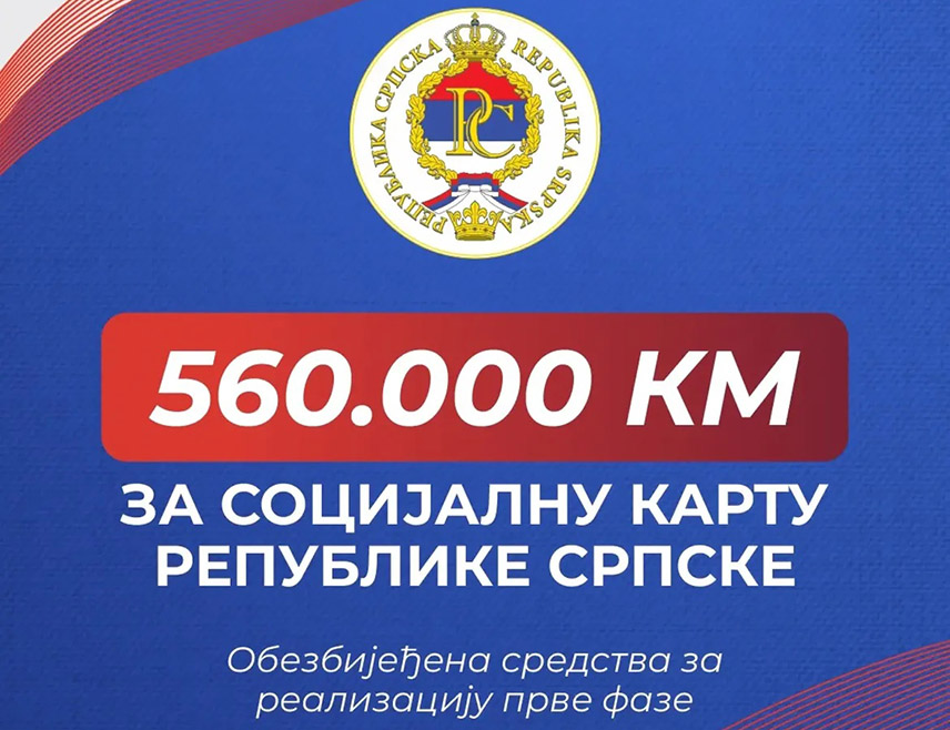 БАЊАЛУКА, 25. ЈУЛА /СРНА/ - Влада Републике Српске обезбиједила је 560.000 КМ за набавку софтверског рјешења за прву фазу пројекта социјалне карте Републике Српске, чији је циљ ефикасније остваривање права и услуга из области социјалне заштите.