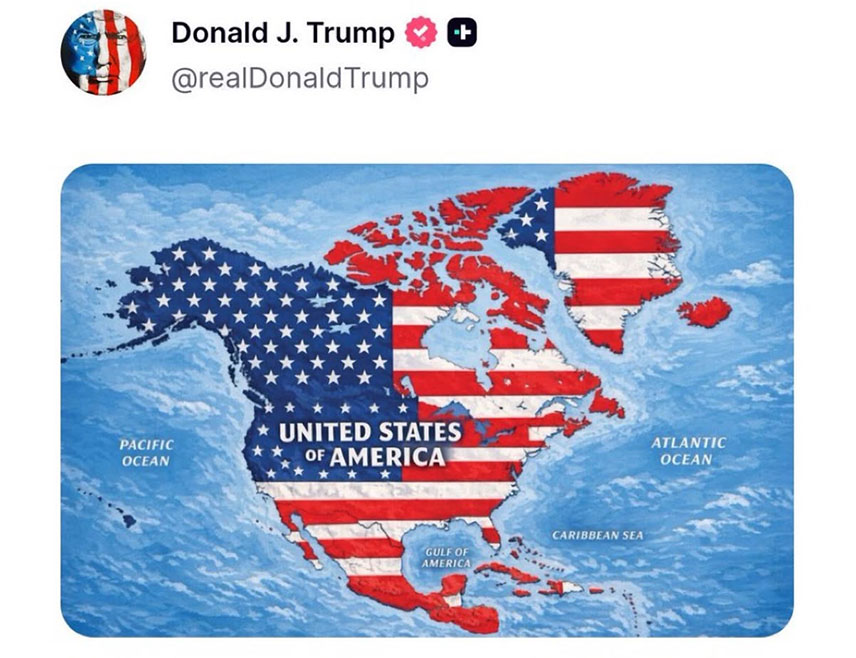 ВАШИНГТОН, 7. СЕПТЕМБРА /СРНА/ - Амерички предсједник Доналд Трамп објавио је мапу на којој је приказано неколико држава у бојама америчке заставе, укључујући Кубу, Канаду, Мексико и карипске државе.