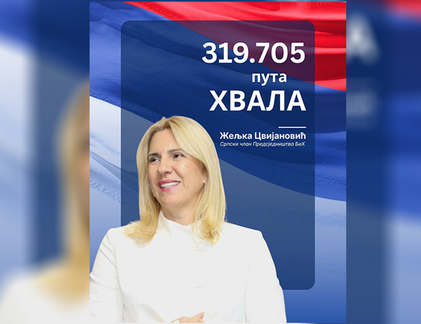 ИСТОЧНО САРАЈЕВО, 25. ОКТОБРА /СРНА/ - Досадашњи и новоизабрани српски члан Предсједништва БиХ Жељка Цвијановић захвалила је свима који су за њу гласали на протеклим изборима.